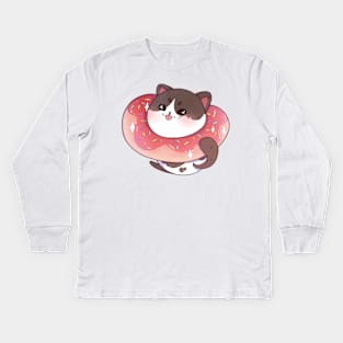 Donut cat Kids Long Sleeve T-Shirt